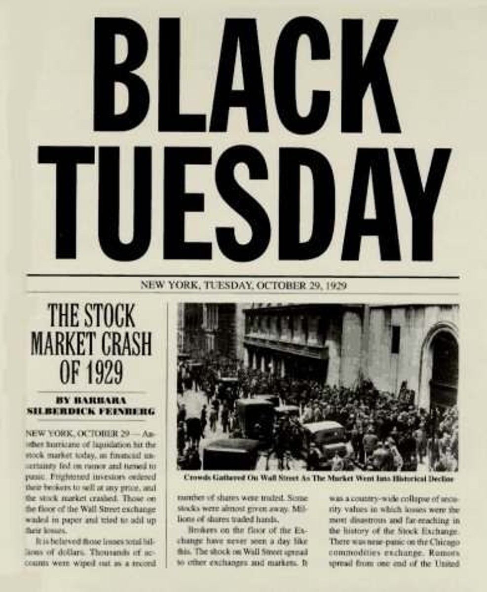 <p>October 29, 1929; date of the worst stock-market crash in American history and beginning of the Great Depression.</p>