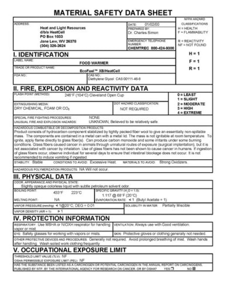 <p>material safety data sheet; safety information about products compiled by manufacturer.</p>