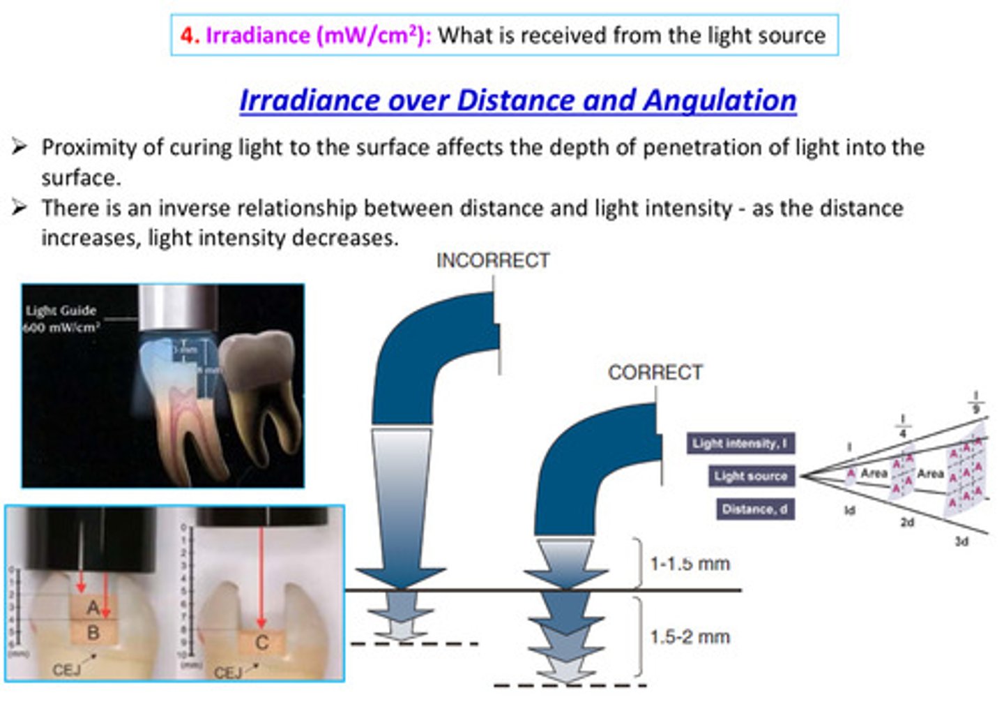 <p>the depth of penetration of light into the surface (there is an inverse relationship between distance and light intensity - as the distance increases, light intensity decreases)</p>