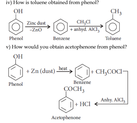 <p><span>C₆H</span>₅<span>OH → [Zn dust] C</span>₆H₆</p>