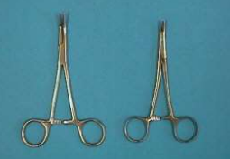 <p>is used to clamp small blood vessels. Its jaws may be straight or curved.</p>