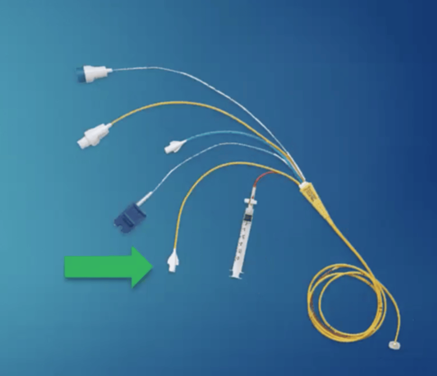 <p>Pulmonary artery catheter for advanced hemodynamic monitoring.</p><p>directly measures the pumping force of the heart</p><p>enters arm and exits from pulmonary artery</p>