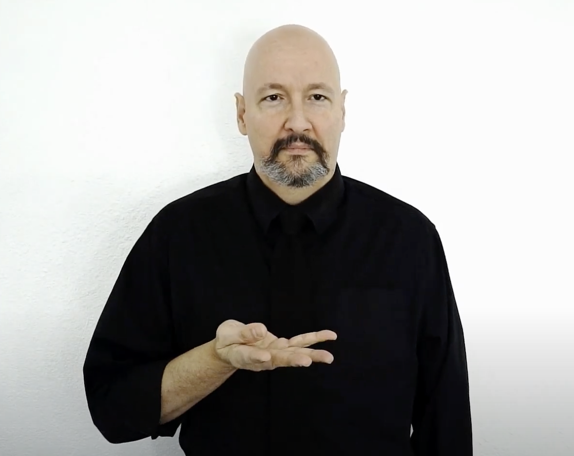 <p>Move palm around in a circle while in “4” handshape</p>