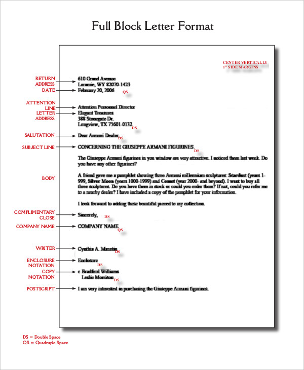 <p>Most common type of business letter where all elements are left justified, (formal) “closed” punctuation, colon after salutation, (informal)“open” punctuation, comma after salutation</p>