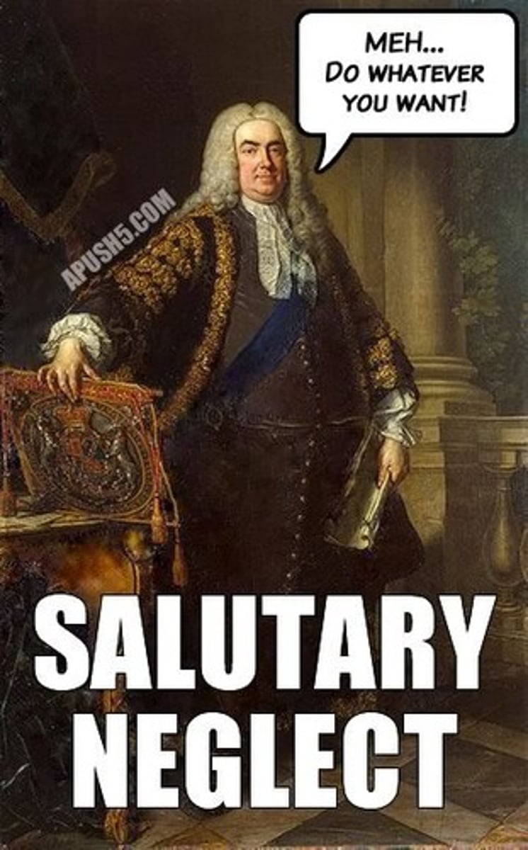 <p>the practice of not enforcing laws that prevented the colonies from trading with foreign countries.</p>
