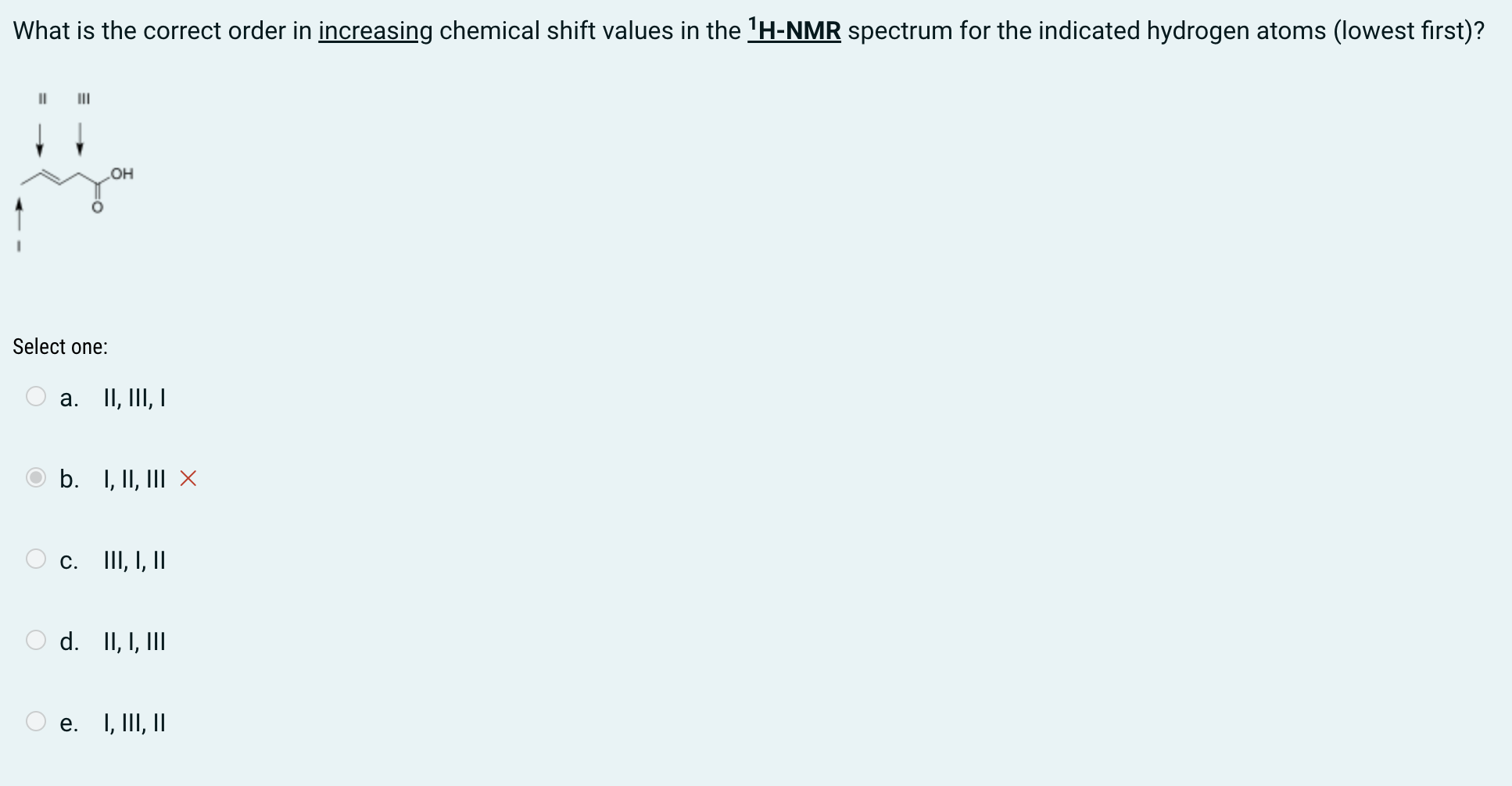 <p>What is the correct order for increasing chemical shift?</p>