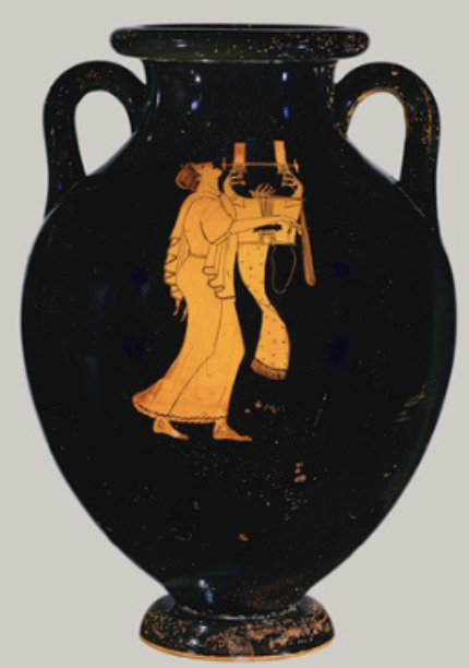 <p><span style="background-color: transparent; font-family: "EB Garamond", serif;"><span>Someone singing while playing the kithora, a kind of competition we would see, Someone playing the auloss, of athletes from the pentantolon. The person who won the fluit com could play for the pythian athletes. Represents the pythian games </span></span></p>