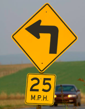 <p>Youre traveling at 45 mph when you come upon the warning sign. To control the forces of the inertia and momentum, and to maintain vehicle balance and traction you should..</p>