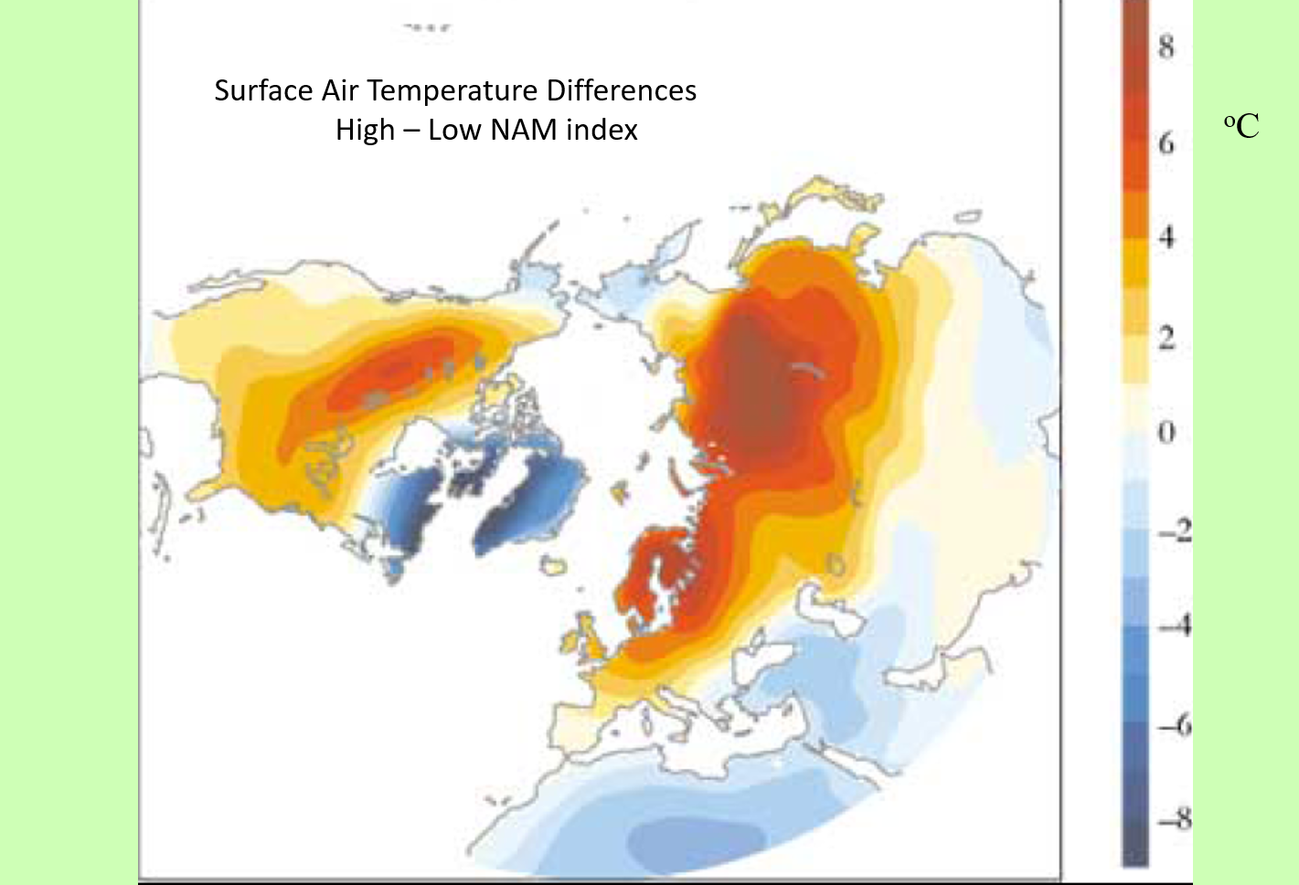 <p><strong>Northern Annular Mode (NAM): </strong>vertical coupling between the stratospheric polar night jet and tropospheric jet stream which varies between strong westerly flow and blocking highs with a disturbed polar vortex</p><p><strong>North Atlantic Oscillation (NAO): </strong>– The component of NAM seated in the North Atlantic which describes the variation between a strong westerly</p>