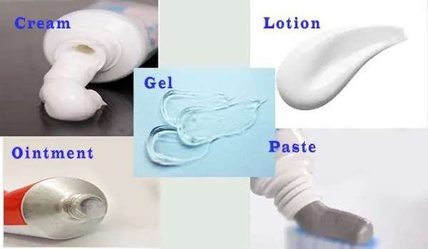 <p>Drugs that are neither liquid nor solid (gels, ointments, creams, pastes)</p>