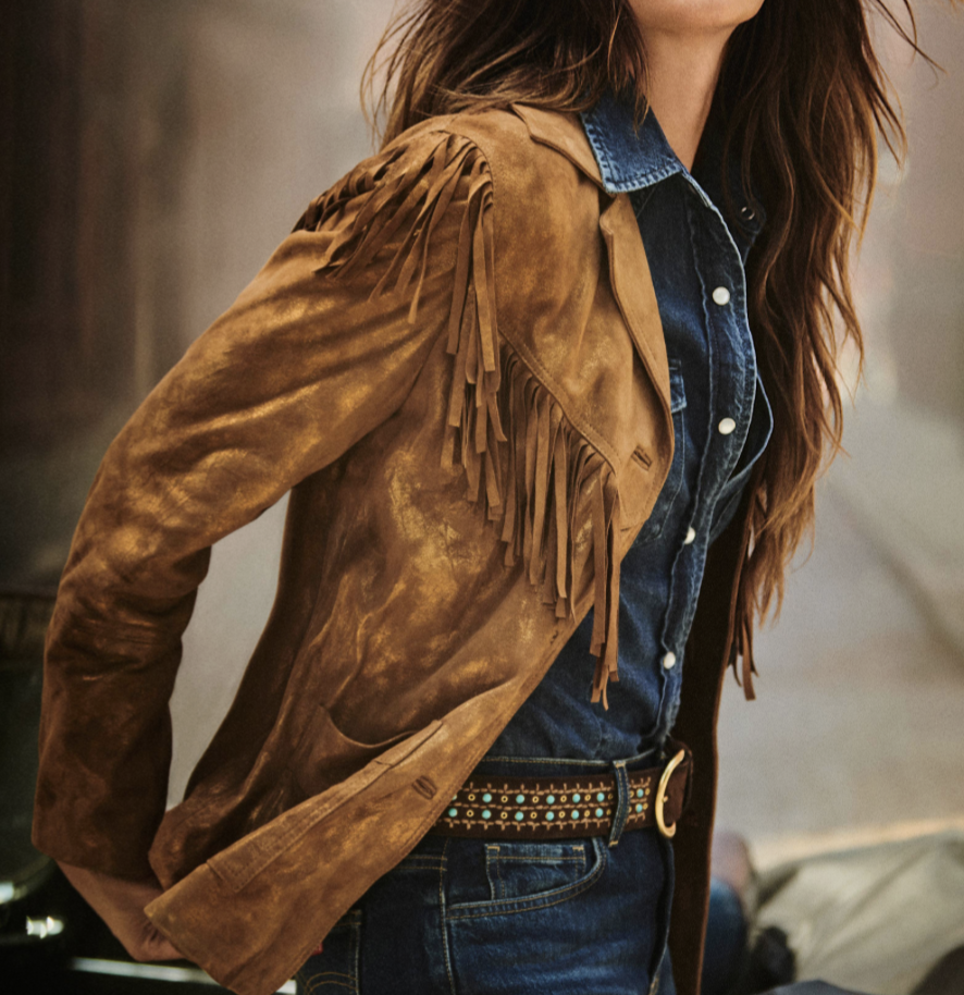 <p>GOLD SHIMMER ITALIAN SUEDE FRINGE JACKET</p>