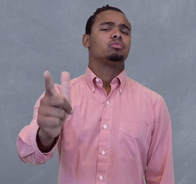 <p>Bounce the “L” handshape twice (rotate the wrist) in the air to the left side of your body</p>