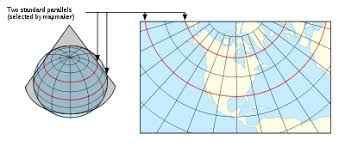 <ul><li><p>Conic projection</p></li><li><p>Preserves shape of features</p></li><li><p>Widely used for aeronautical charts</p></li><li><p>Straight line drawn on this projection approximates a great circle route</p></li></ul><p></p>