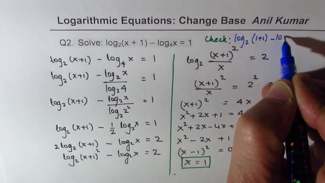 <p>Use the Change of Base Formula: logₐ(b) = log(c) / log(a) </p>