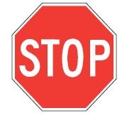 You must come to a complete stop at the sign, stop line, pedestrian crosswalk or curb