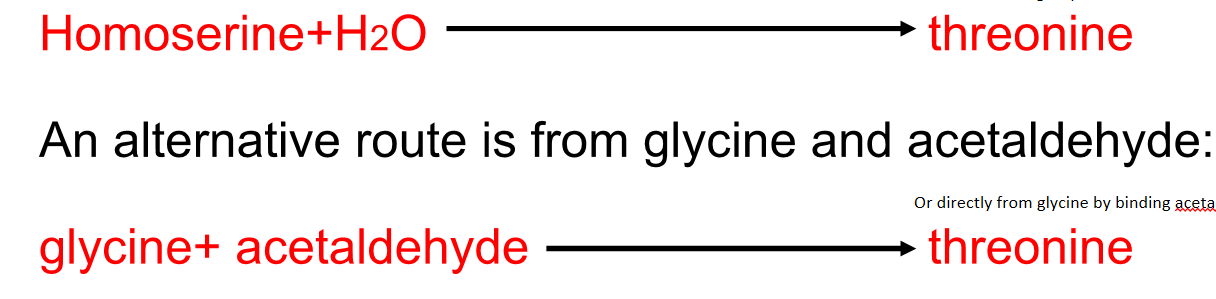 From homoserine (which is from aspartate) -→ phosphorylation and then uses **pyroxidal phosphate** 
