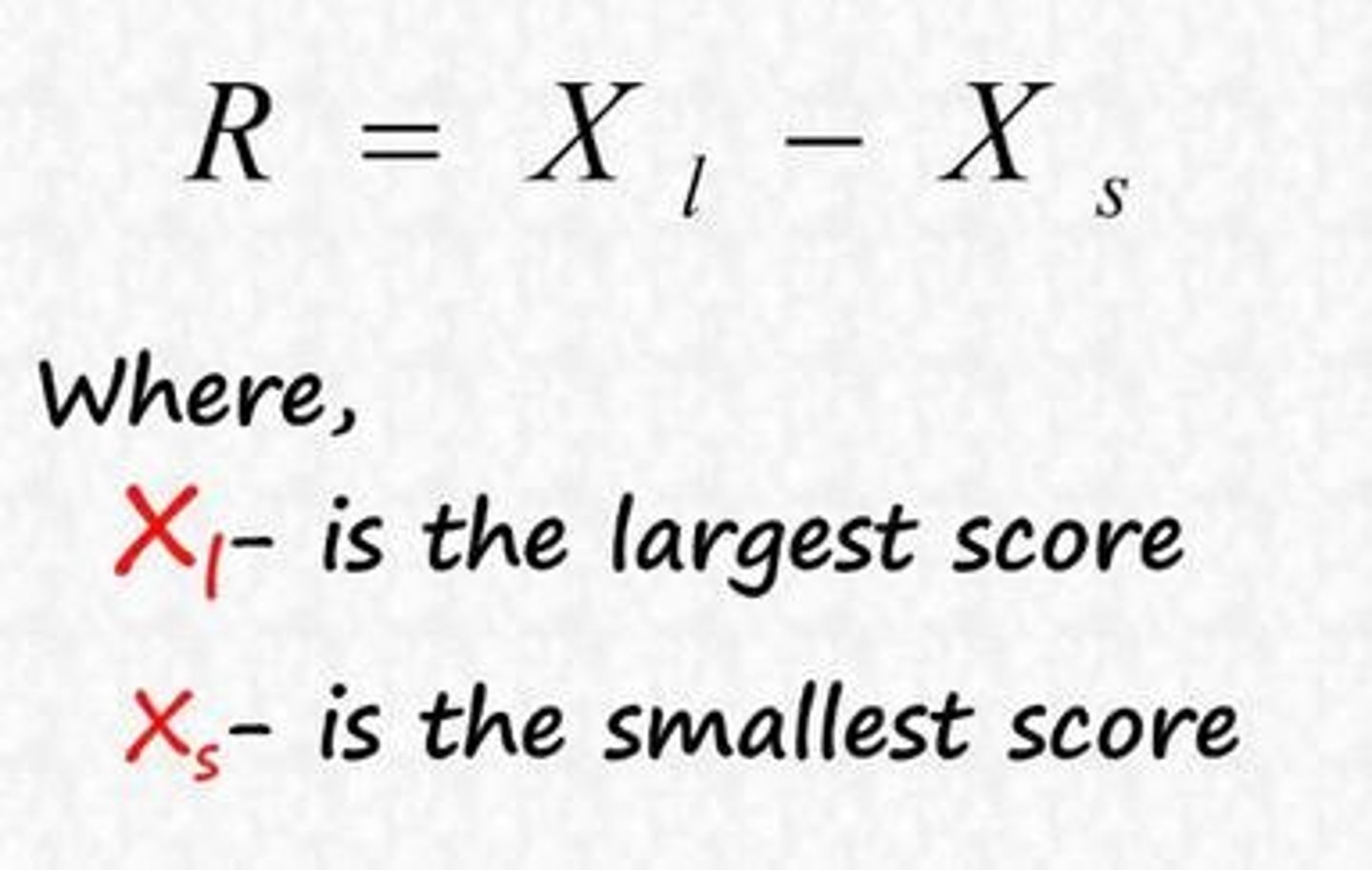 <p>The difference between the largest and smallest score in the set of data.</p>