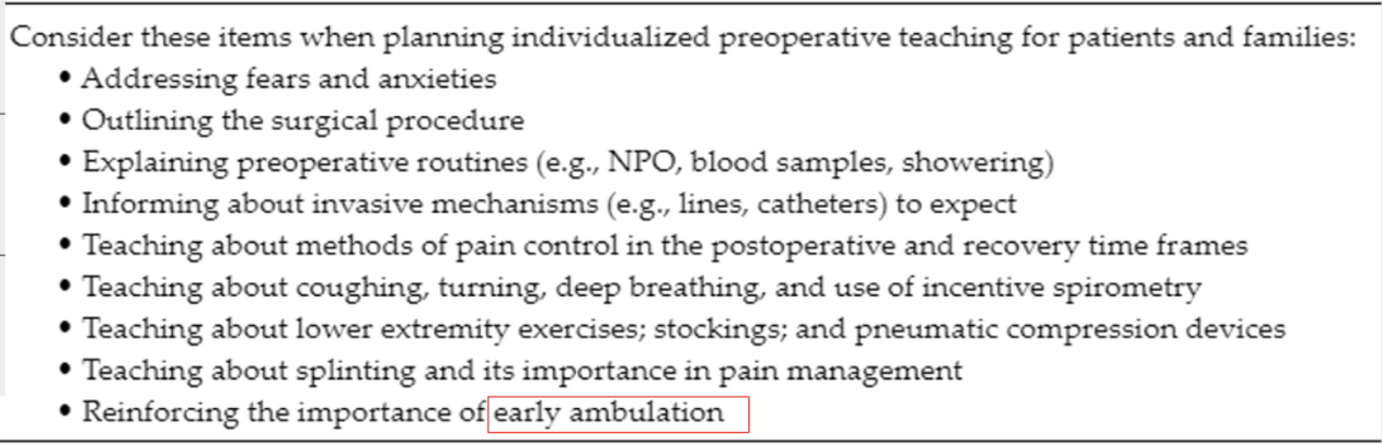 Perioperative planning for patient teaching 