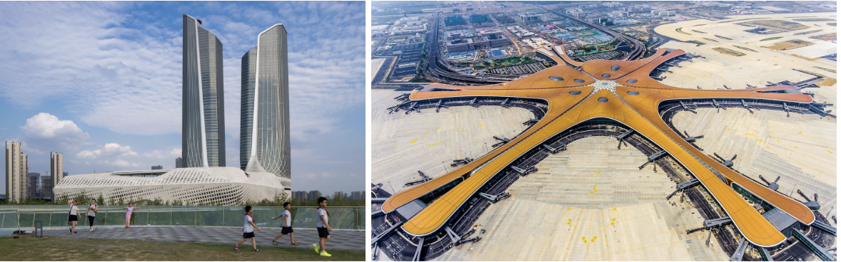 <ul><li><p>represents an idealistic belief in a better future</p></li><li><p>futuristic rethinking of aesthetics and functionality of design in growing cities</p></li><li><p>inspired partly by Futurist architect Antonio Sant'Elia</p></li><li><p><strong>Nanjing International Youth Center, Beijing Daxing Int’l Airport by Zaha Hadid</strong></p></li></ul><p></p>