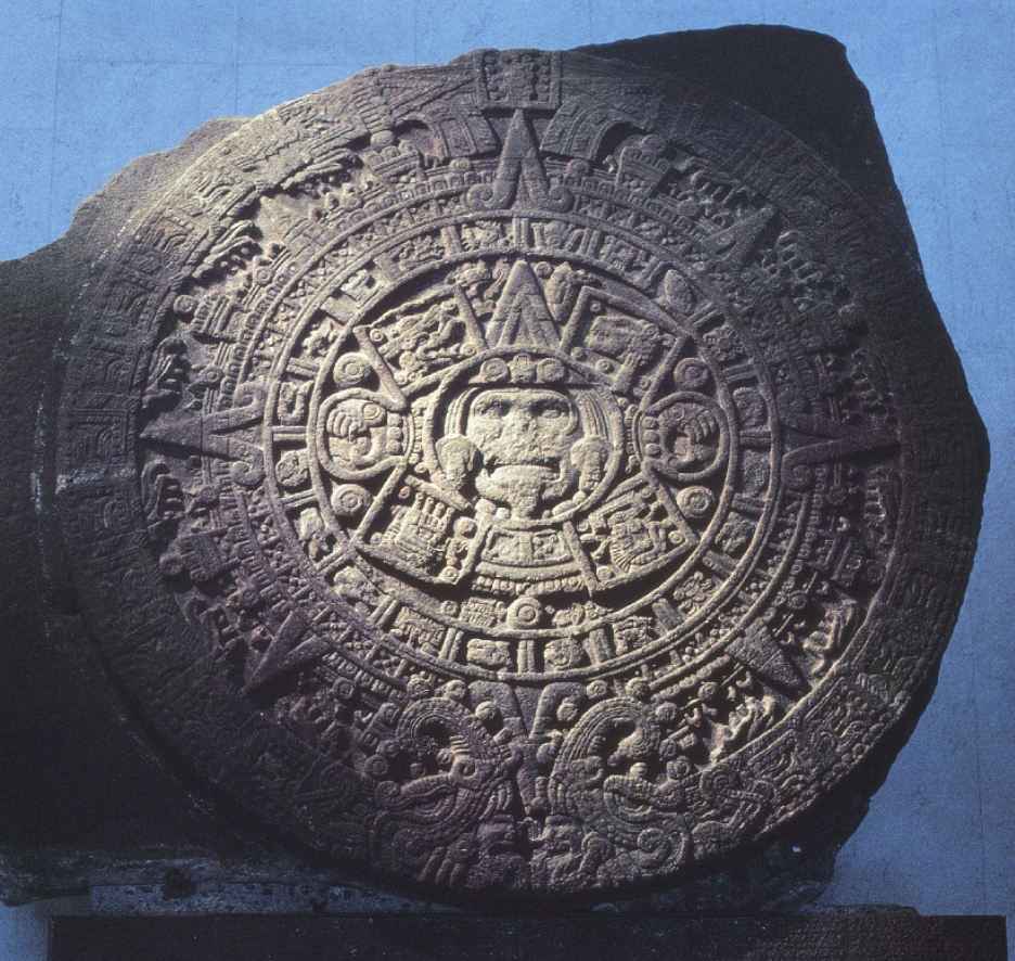 <ul><li><p><span>Very huge and well known</span></p></li><li><p><span>Would be laid flat on the ground, oriented to cardinal directions</span></p></li><li><p><span>Bicephalic serpent wrapped around it with human heads coming out of mouths, allusion to celestial realm?</span></p></li><li><p><span>Earth monster possibly shown in the middle, cataclysm by movement/earthquake (the shape that surrounds earth monster represents movement, around this is 20 day signs, includes another mini movement sign possibly predicting when the catastrophe will happen)</span></p></li></ul><p></p>