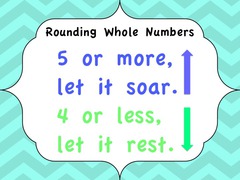 - 5 or *LARGER*, round *UP* (decimals)
- 5 or *SMALLER*, Round *DOWN* (decimals)
- Numerator is *GREATER THAN OR EQUAL TO 1/2* the denominator, then round whole # *UP*
- Numerator is *LESS THAN OR EQUAL TO 1/2* the denominator, then round whole # *DOWN*