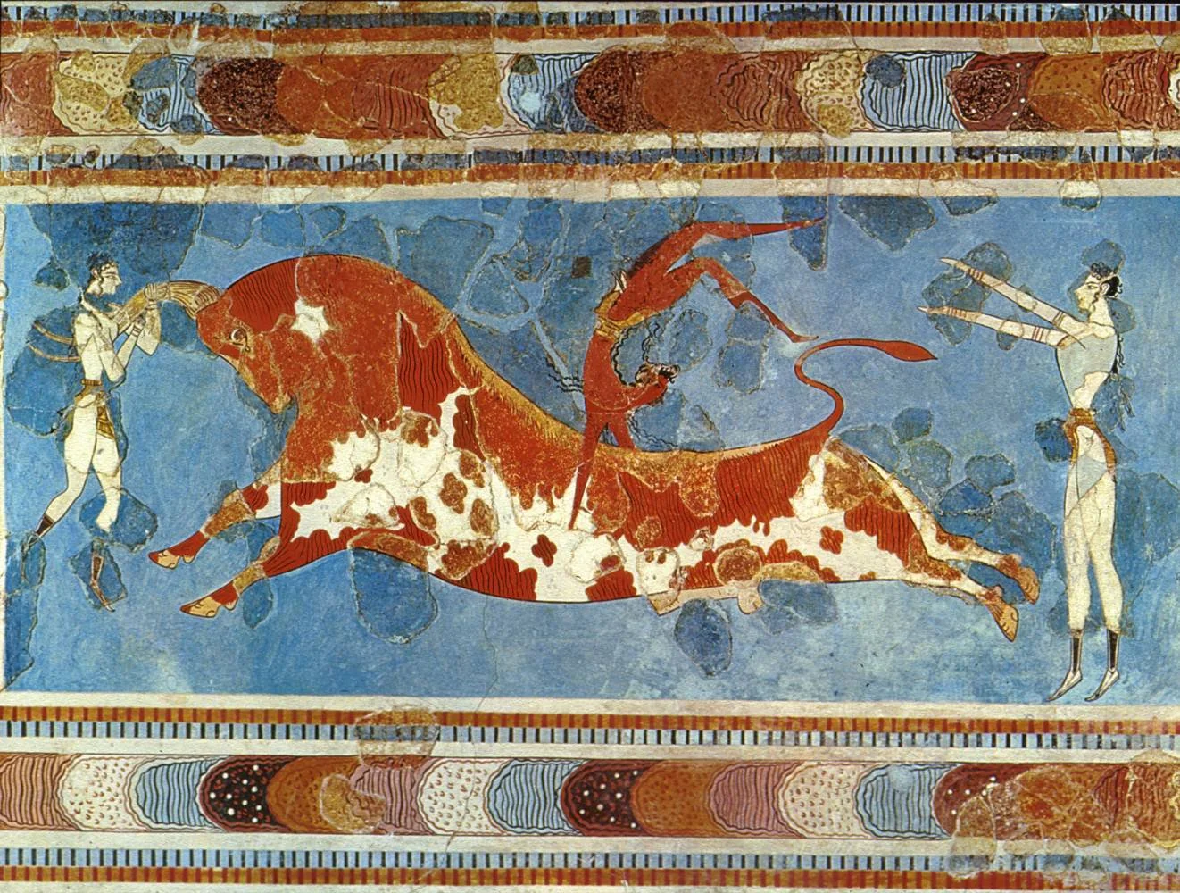 <p>(Aegean) Minoan culture) Toreador Fresco: Made in-</p>