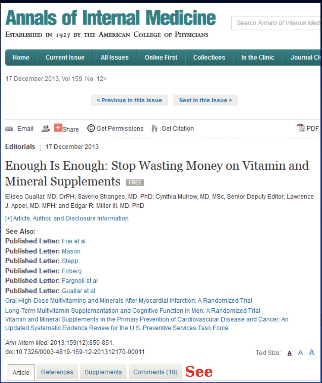 <p>*research doesn’t bare anything out</p><p>-&gt;50% of the US pop takes supplements</p><p>-in well-nourished (“insurance policy” /realtively healthy people) for chronic disease prevention</p><p>-nutrient status?</p><p>-increase needs? (for&nbsp;“normal people)</p><p>-misdirect from focus on diet? (we evolved to eat food, not supplements; supplements don’t come w/ anything else)</p><p>-Megadose? (not good); Daily? (instead randomly or on weekend? save $)</p>