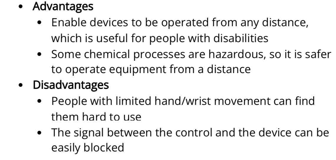 <p>A remote control is used to control the operation of other devices remotely by using infra-red signals</p>