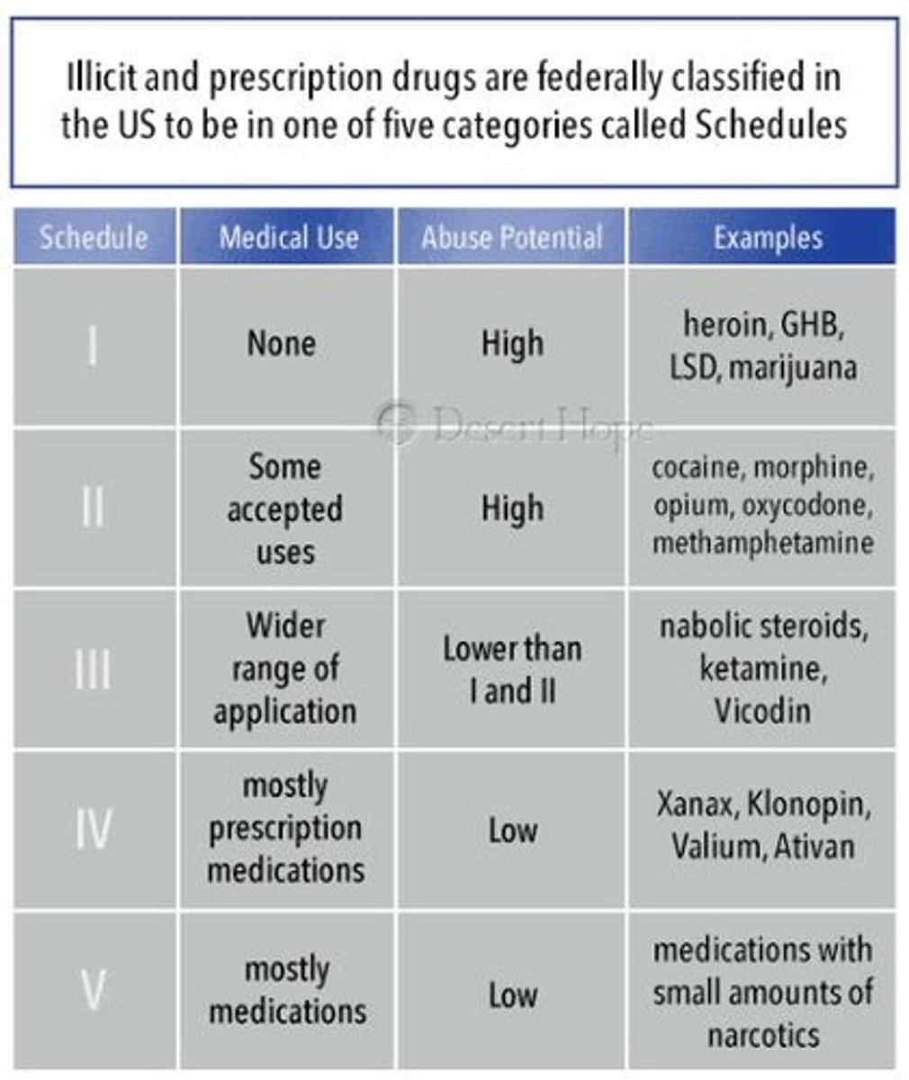 <p>based on potential for abuse, pharmacology, and medical use</p>