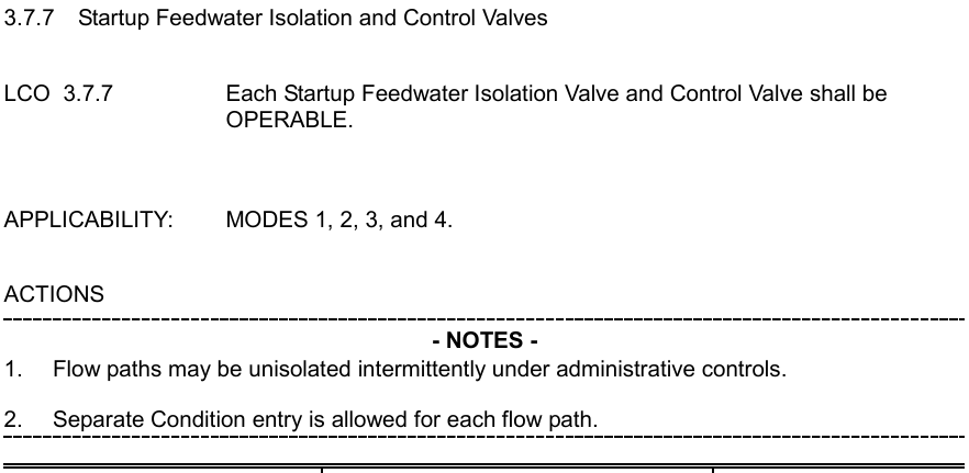 <p>All OPERABLE</p><p></p><p>MODES 1, 2, 3, and 4</p><p></p><p>*All SR requirements are applicable to closure time and isolation</p>