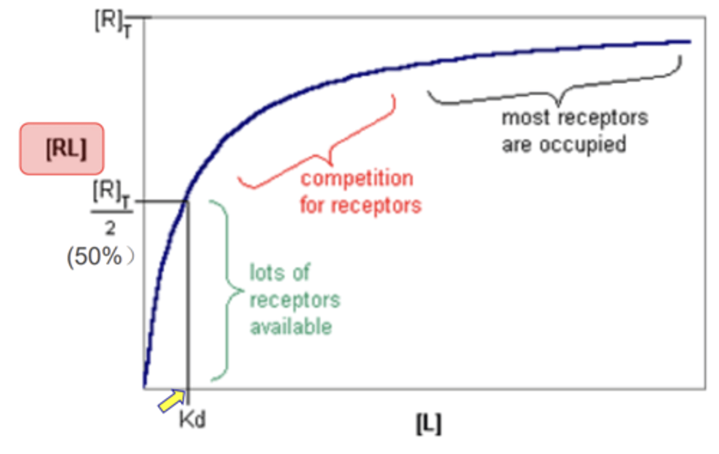 <p>RT= Total receptor</p><p>RL = Receptor binding ligand complex</p><p>Kd = Dissociation constant</p>