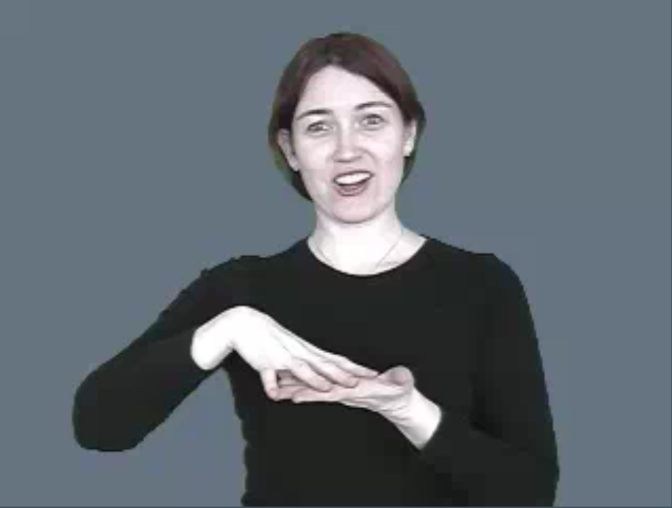 <p>Palms flat, dominant hand “grabs” and brings to head</p>