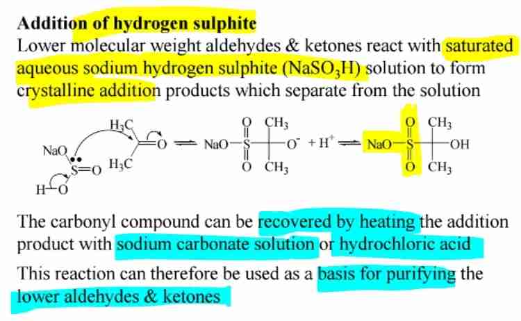 <p>Forms crystalline addition products for purification of lower aldehydes and ketones.</p>