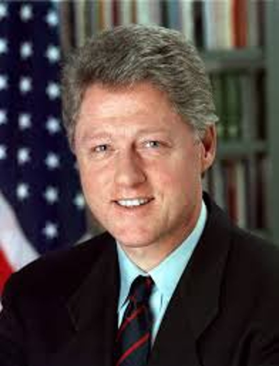 <p>1992 and 1996; Democrat; Don't Ask Don't Tell policy implemented by Congress, NAFTA, Family and Medical Leave Act; Whitewater controversy, Lewinsky scandal (impeached and acquitted), Travelgate controversy, first balanced budget since 1960s</p>