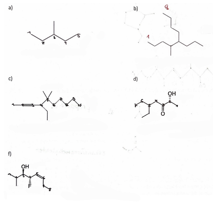 <p>Benennen sie folgende Moleküle mit dem richtigen Namen:</p>