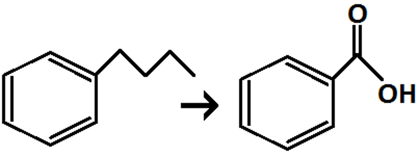 <p>Oxidation of Benzylic Carbons (carbon bonded directly to a benzene ring)</p>