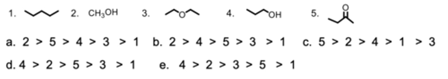 <p>Rank the molecules from highest to lowest solubility in water.</p>