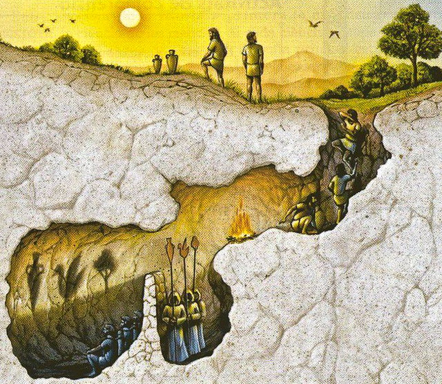 <p>Plato’s allegory of the cave:</p><p></p>