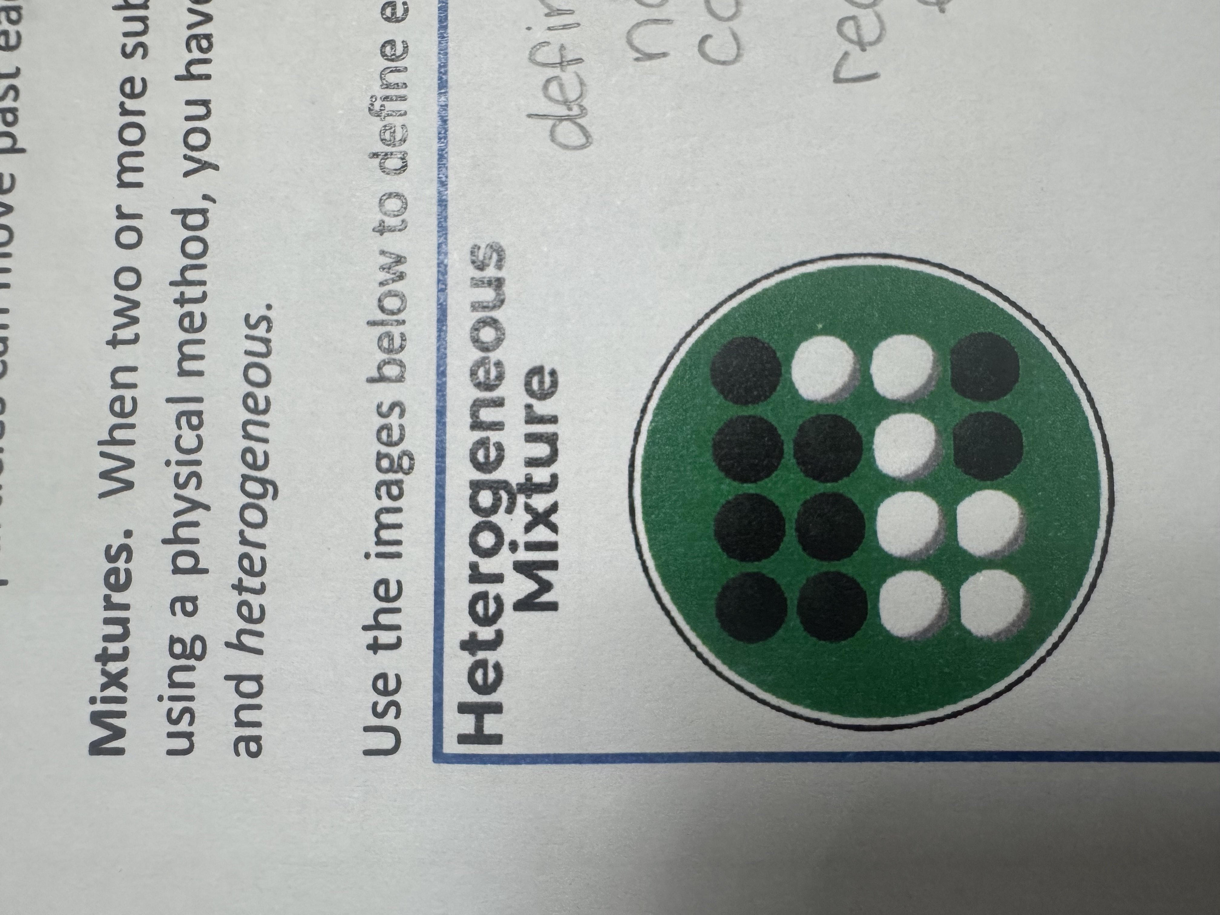 <p>a non consistent mixture. example: water and oil or cookies. (pieces of each atom can be separated easily.)</p>