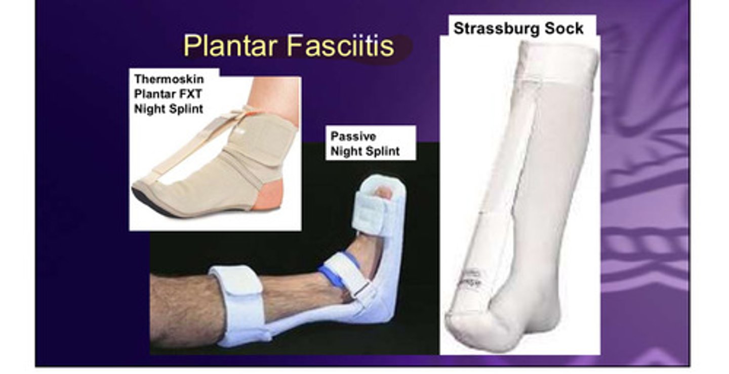 <p>Thermoskin plantar flexion night splint</p><p>Passive night splint</p><p>Strass burg sock</p>