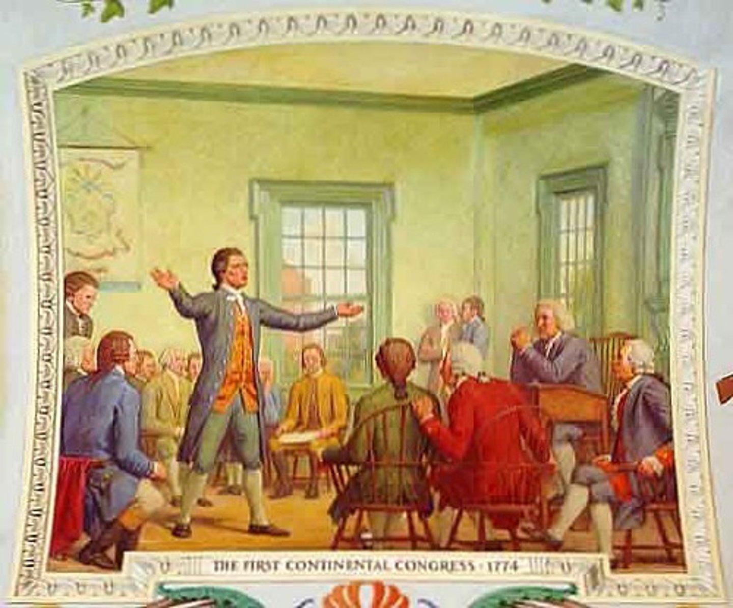 <p>Met in Philadelphia in 1774 because of the Intolerable Acts. 12 of the colonies sent representatives. (Georgia didn't). Met to discuss problems in Great Britain and promote independence.</p>