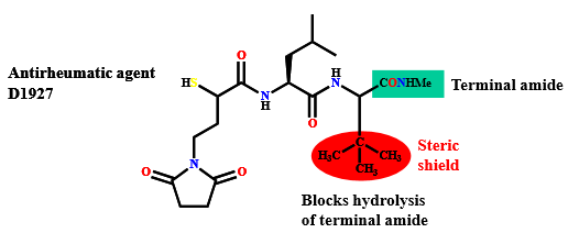 <p>by introducing a bulky group:</p><ul><li><p>increase chemical and metabolic stability</p></li><li><p>protect a susceptible functional group from hydrolysis by hindering attack by nucleophiles or enzymes</p></li></ul>
