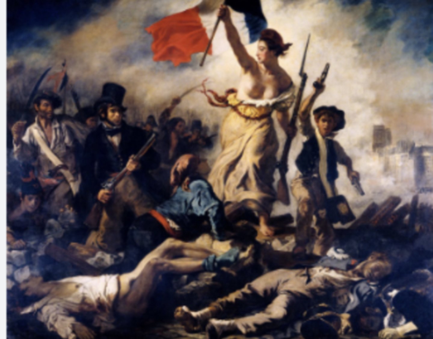 <p>location- the Louve in pairs</p><p>romanticism</p><p>Liberty is an allegorical figure, also a symbol of freedom</p><p>history painting ( hierarchy of genre painting)</p><p>Deloceraix depicts classes united against the monarchy and nobility</p>