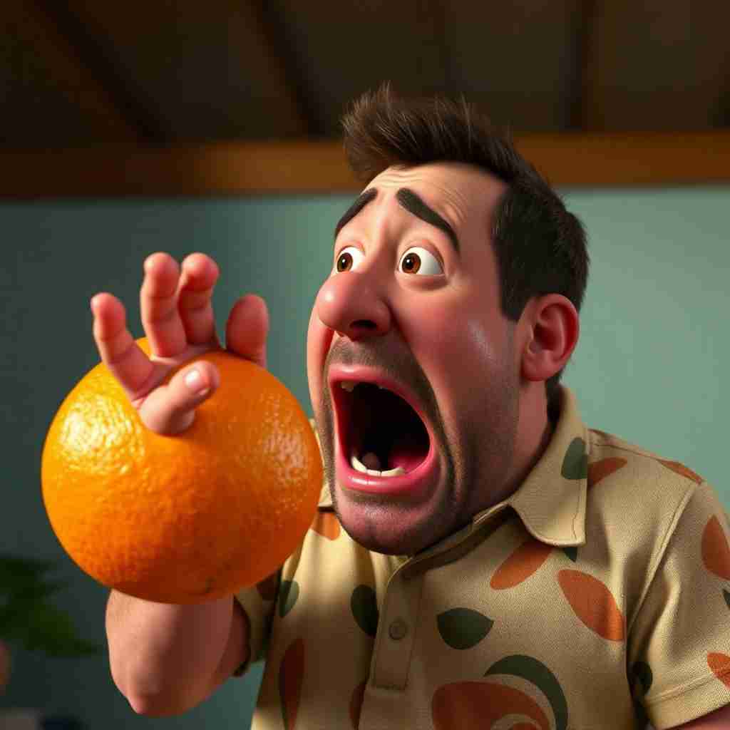 <p>Adam Sandler yelling at an orange(Adam)</p>