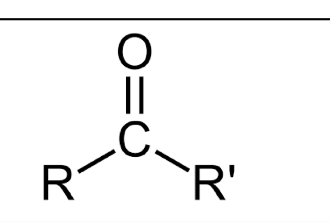 <p>C O double bond attached to carbon which is bonded to TWO OTHER CARBONS. ending “-one”</p>