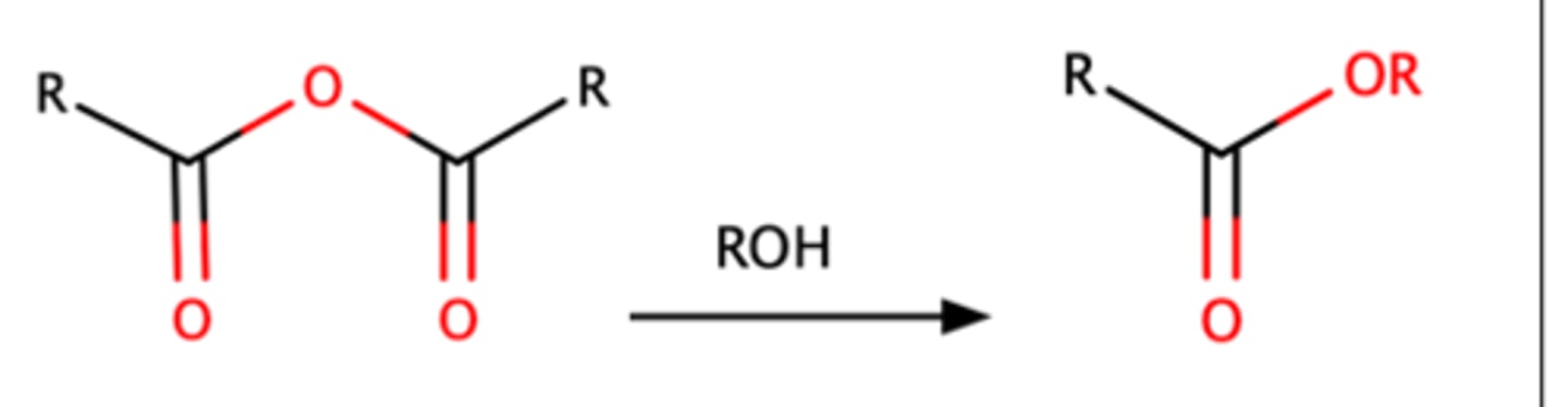 <p>Acetylation of acetic anhydride with an alcohol can form an ester with the R group attached.</p>