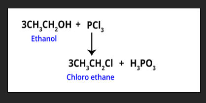 <h3 collapsed="false">Chloroalkane</h3><ul><li><p>PCl3</p></li><li><p>Heat</p></li><li><p>By-product: H3PO3 (phosphorous acid)</p></li><li><p>Nucleophilic substitution</p><p></p></li></ul>