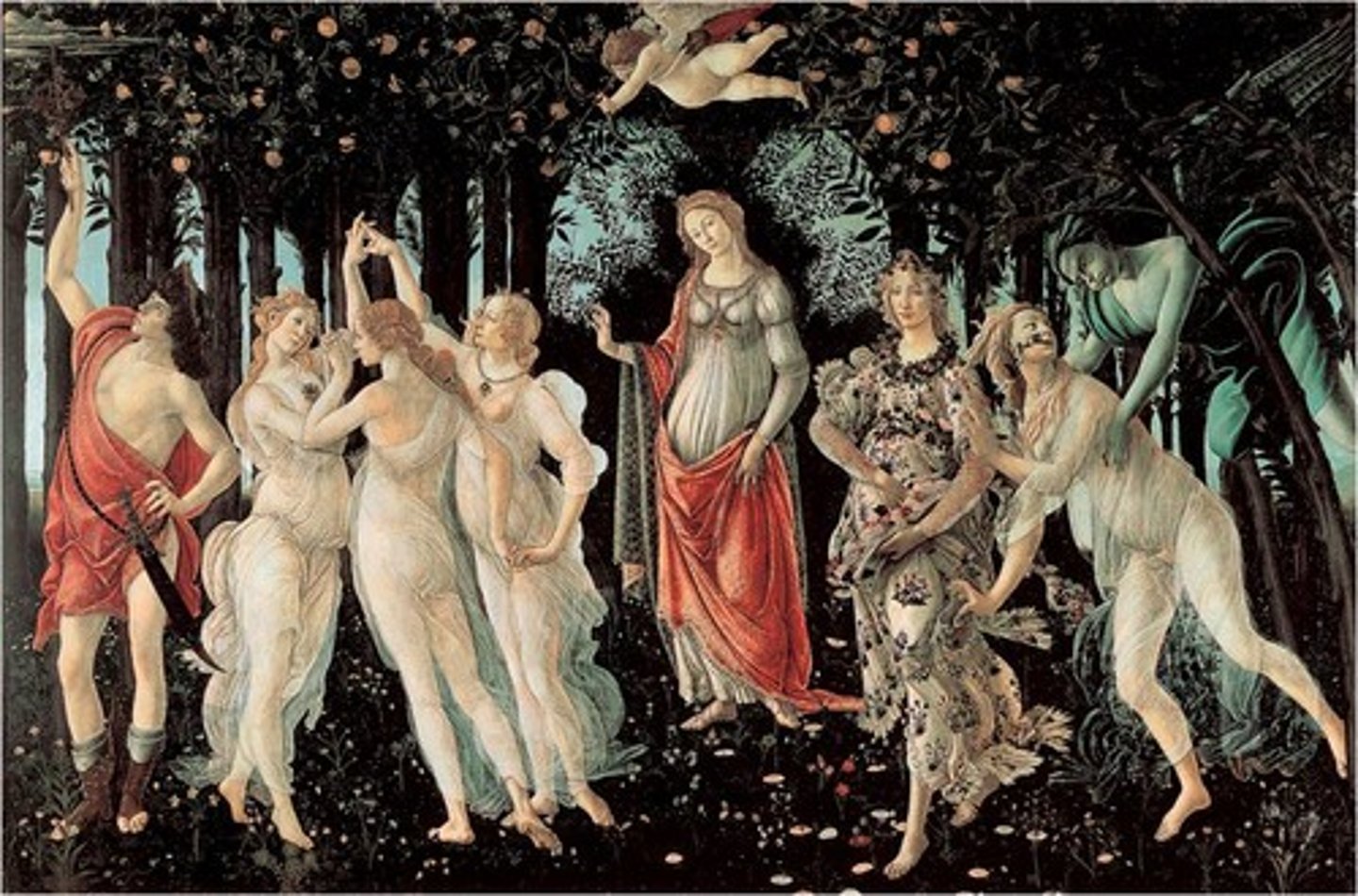 <p>1482. Tempura on panel. Uffizi Galleries, Florence, Italy</p><p>Subject: Inspired by a poem by Agnolo Poliziano, which was inspired by the Metamorphosis by Ovid.</p><p>- Commissioned by a Medici Cousin for his wedding for his nuptial chamber.</p>