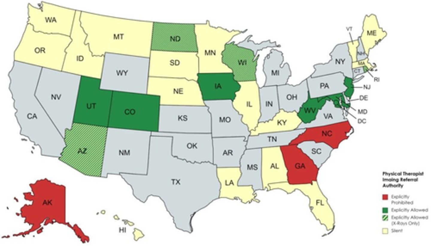 <p>Bonus: which state most recently granted PT's the right to order plain films AND MRI?</p>
