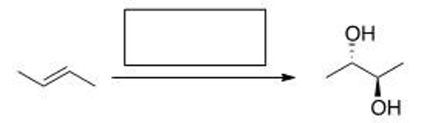 <p>What is the reagent required to accomplish the following transformation?</p><p>A. [1] OsO4; [2] NaHSO3, H2O</p><p>B. KMnO4, H2O/HO-</p><p>C. RCO3H/H2O/HO-</p><p>D.PCC/CH2Cl2</p>